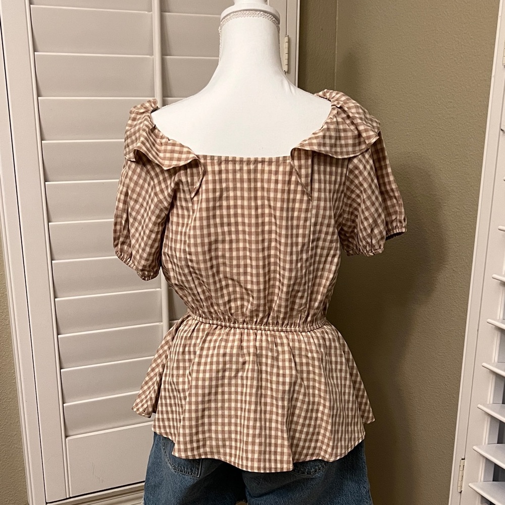 ANDREE BY UNIT Brown Gingham Ruffle Blouse - Picture 3 of 4